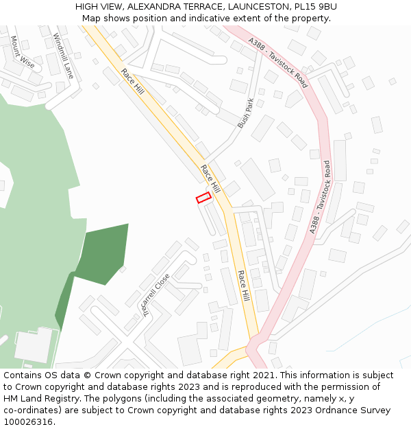 HIGH VIEW, ALEXANDRA TERRACE, LAUNCESTON, PL15 9BU: Location map and indicative extent of plot