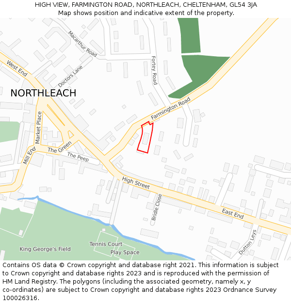 HIGH VIEW, FARMINGTON ROAD, NORTHLEACH, CHELTENHAM, GL54 3JA: Location map and indicative extent of plot