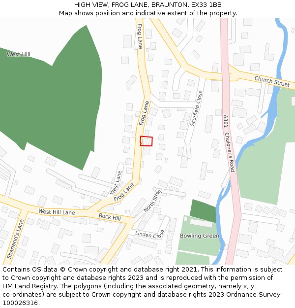 HIGH VIEW, FROG LANE, BRAUNTON, EX33 1BB: Location map and indicative extent of plot