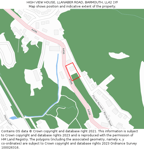 HIGH VIEW HOUSE, LLANABER ROAD, BARMOUTH, LL42 1YF: Location map and indicative extent of plot