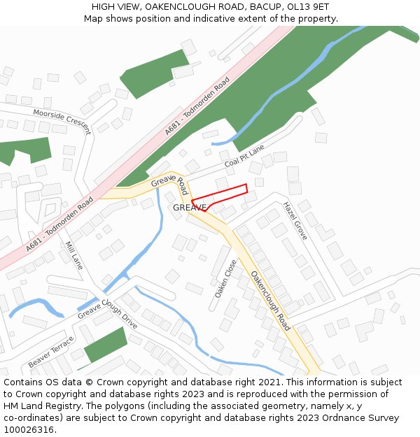 HIGH VIEW, OAKENCLOUGH ROAD, BACUP, OL13 9ET: Location map and indicative extent of plot