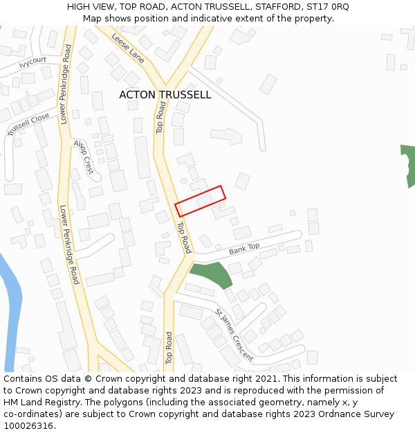 HIGH VIEW, TOP ROAD, ACTON TRUSSELL, STAFFORD, ST17 0RQ: Location map and indicative extent of plot