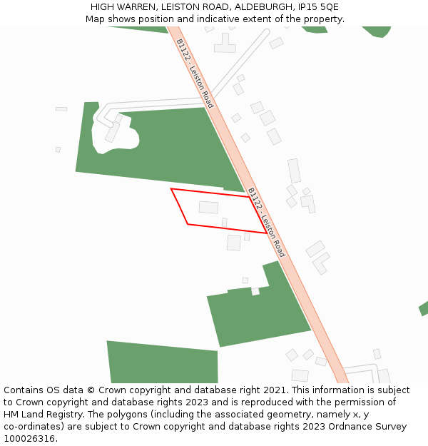 HIGH WARREN, LEISTON ROAD, ALDEBURGH, IP15 5QE: Location map and indicative extent of plot