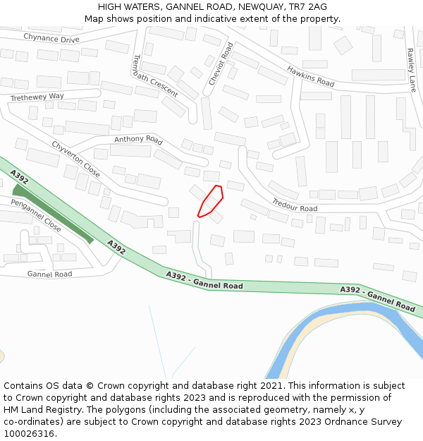 HIGH WATERS, GANNEL ROAD, NEWQUAY, TR7 2AG: Location map and indicative extent of plot