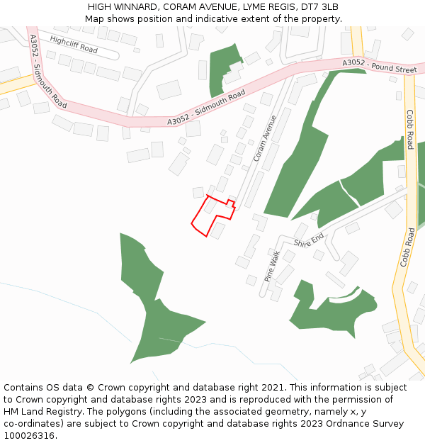 HIGH WINNARD, CORAM AVENUE, LYME REGIS, DT7 3LB: Location map and indicative extent of plot