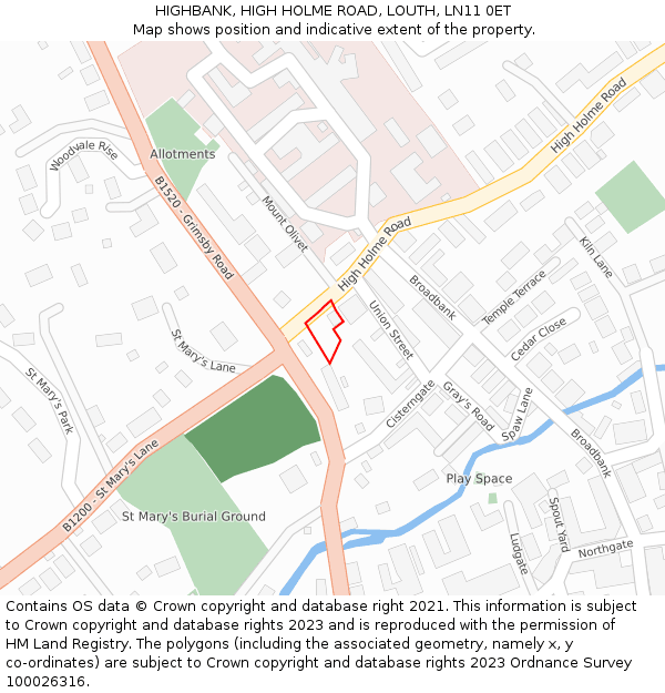 HIGHBANK, HIGH HOLME ROAD, LOUTH, LN11 0ET: Location map and indicative extent of plot