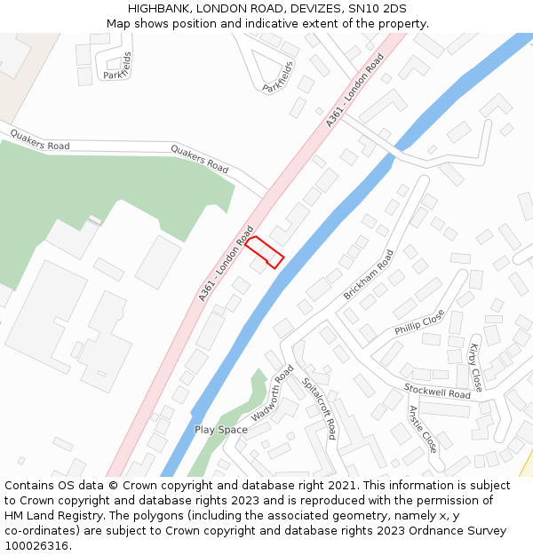 HIGHBANK, LONDON ROAD, DEVIZES, SN10 2DS: Location map and indicative extent of plot