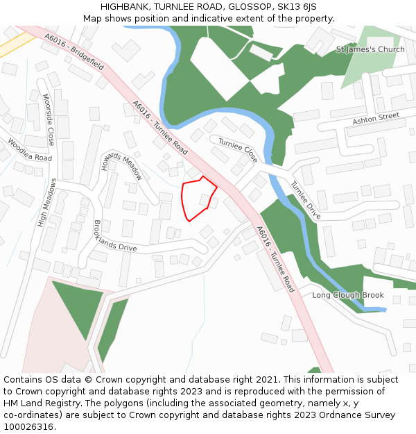 HIGHBANK, TURNLEE ROAD, GLOSSOP, SK13 6JS: Location map and indicative extent of plot
