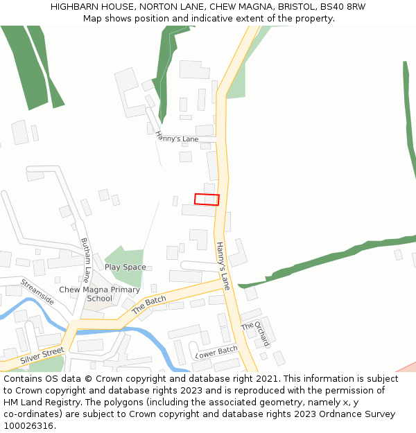 HIGHBARN HOUSE, NORTON LANE, CHEW MAGNA, BRISTOL, BS40 8RW: Location map and indicative extent of plot