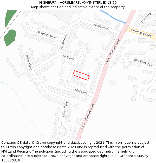 HIGHBURN, HORSLEARS, AXMINSTER, EX13 5JX: Location map and indicative extent of plot