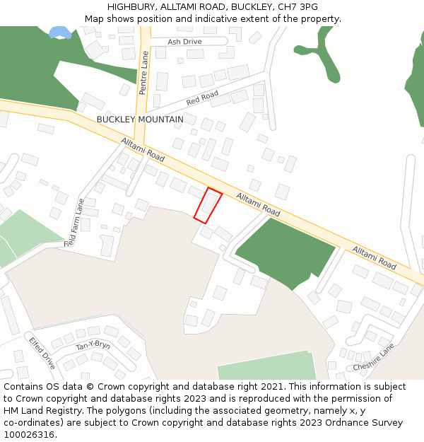 HIGHBURY, ALLTAMI ROAD, BUCKLEY, CH7 3PG: Location map and indicative extent of plot
