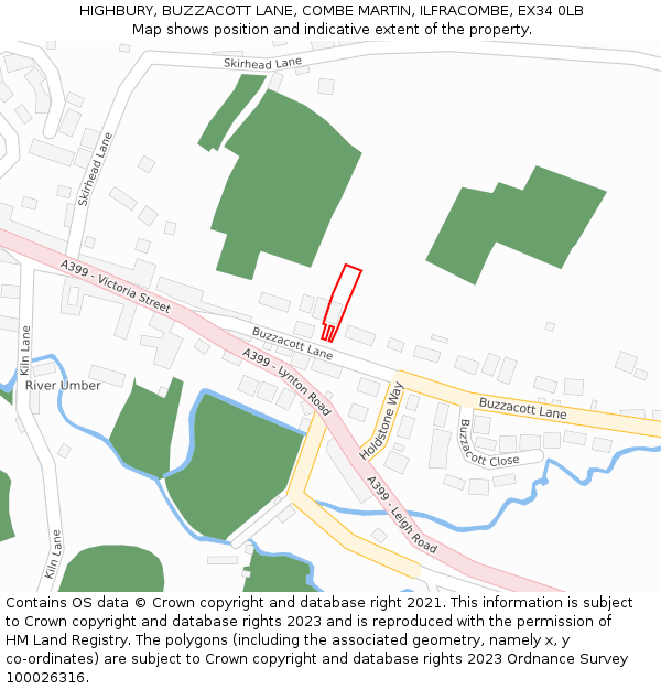 HIGHBURY, BUZZACOTT LANE, COMBE MARTIN, ILFRACOMBE, EX34 0LB: Location map and indicative extent of plot