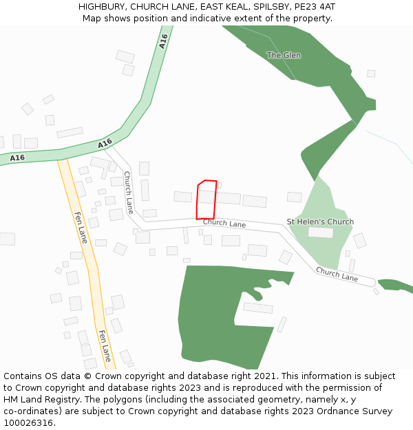 HIGHBURY, CHURCH LANE, EAST KEAL, SPILSBY, PE23 4AT: Location map and indicative extent of plot