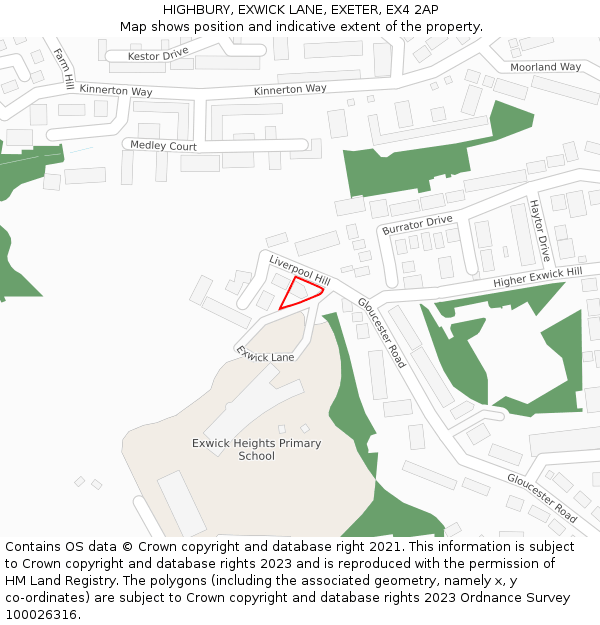 HIGHBURY, EXWICK LANE, EXETER, EX4 2AP: Location map and indicative extent of plot
