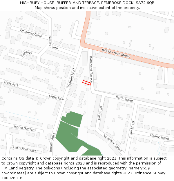 HIGHBURY HOUSE, BUFFERLAND TERRACE, PEMBROKE DOCK, SA72 6QR: Location map and indicative extent of plot