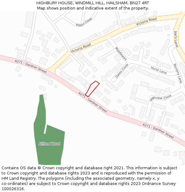 HIGHBURY HOUSE, WINDMILL HILL, HAILSHAM, BN27 4RT: Location map and indicative extent of plot