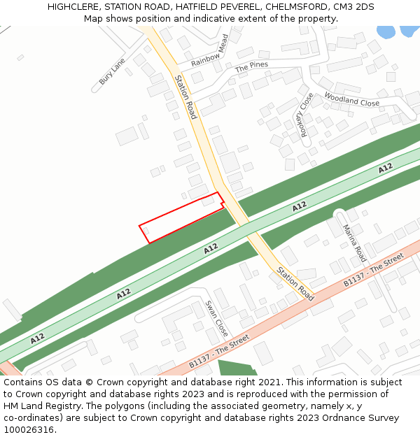 HIGHCLERE, STATION ROAD, HATFIELD PEVEREL, CHELMSFORD, CM3 2DS: Location map and indicative extent of plot