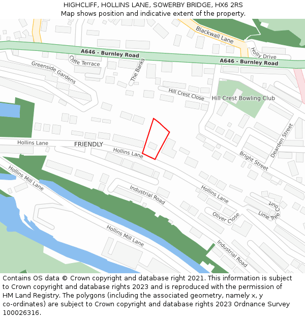 HIGHCLIFF, HOLLINS LANE, SOWERBY BRIDGE, HX6 2RS: Location map and indicative extent of plot