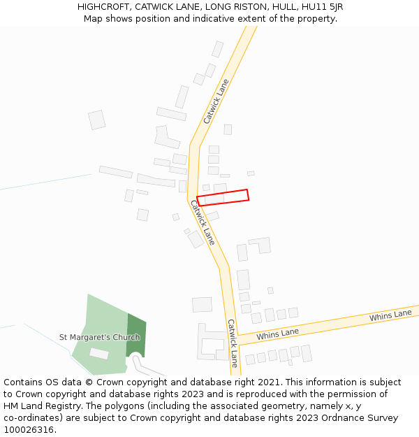 HIGHCROFT, CATWICK LANE, LONG RISTON, HULL, HU11 5JR: Location map and indicative extent of plot