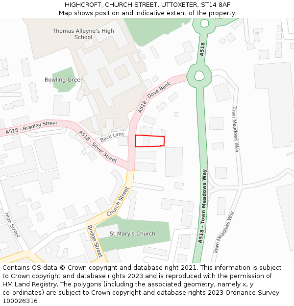 HIGHCROFT, CHURCH STREET, UTTOXETER, ST14 8AF: Location map and indicative extent of plot