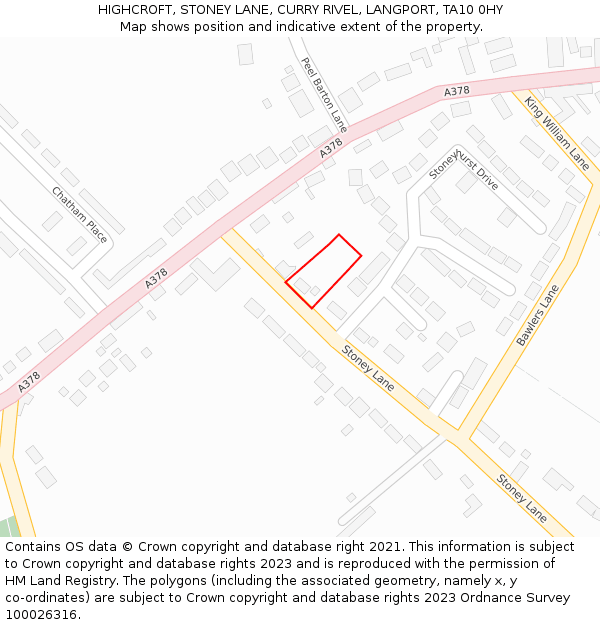 HIGHCROFT, STONEY LANE, CURRY RIVEL, LANGPORT, TA10 0HY: Location map and indicative extent of plot