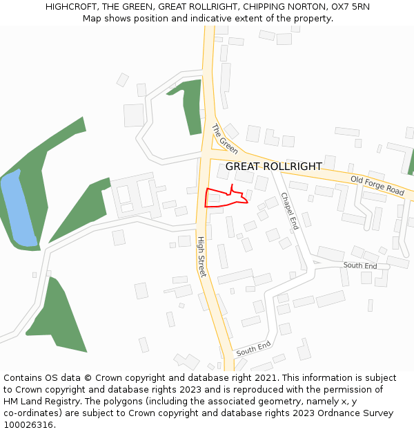 HIGHCROFT, THE GREEN, GREAT ROLLRIGHT, CHIPPING NORTON, OX7 5RN: Location map and indicative extent of plot