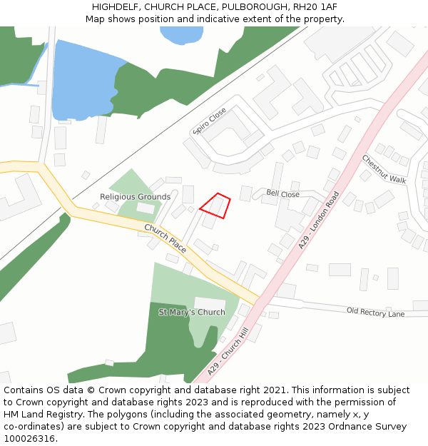 HIGHDELF, CHURCH PLACE, PULBOROUGH, RH20 1AF: Location map and indicative extent of plot