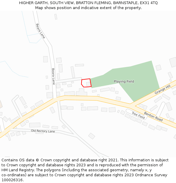 HIGHER GARTH, SOUTH VIEW, BRATTON FLEMING, BARNSTAPLE, EX31 4TQ: Location map and indicative extent of plot