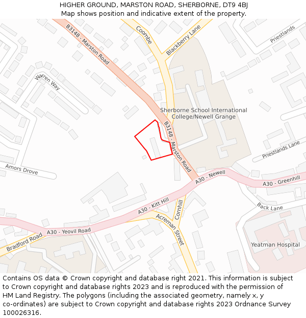 HIGHER GROUND, MARSTON ROAD, SHERBORNE, DT9 4BJ: Location map and indicative extent of plot