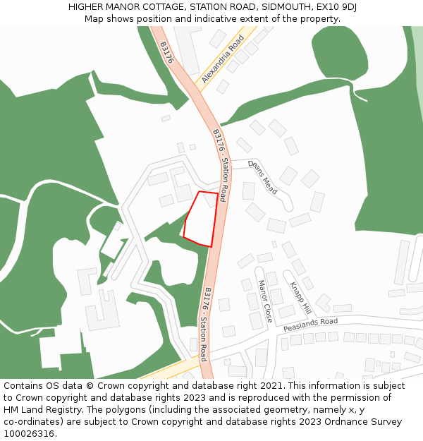 HIGHER MANOR COTTAGE, STATION ROAD, SIDMOUTH, EX10 9DJ: Location map and indicative extent of plot