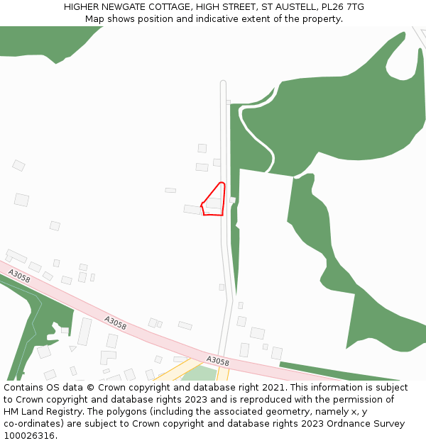 HIGHER NEWGATE COTTAGE, HIGH STREET, ST AUSTELL, PL26 7TG: Location map and indicative extent of plot