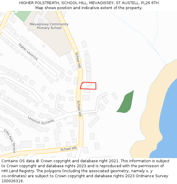 HIGHER POLSTREATH, SCHOOL HILL, MEVAGISSEY, ST AUSTELL, PL26 6TH: Location map and indicative extent of plot
