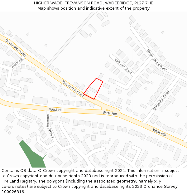 HIGHER WADE, TREVANSON ROAD, WADEBRIDGE, PL27 7HB: Location map and indicative extent of plot