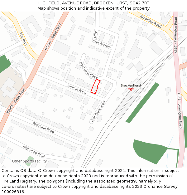 HIGHFIELD, AVENUE ROAD, BROCKENHURST, SO42 7RT: Location map and indicative extent of plot