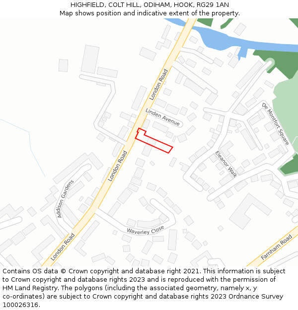 HIGHFIELD, COLT HILL, ODIHAM, HOOK, RG29 1AN: Location map and indicative extent of plot