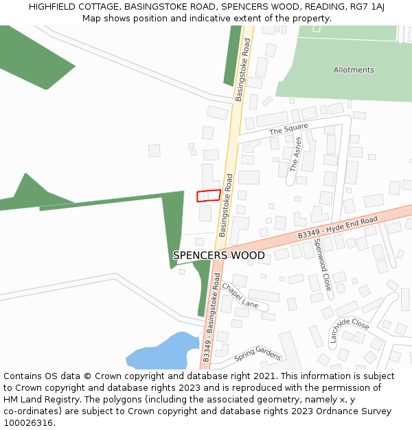HIGHFIELD COTTAGE, BASINGSTOKE ROAD, SPENCERS WOOD, READING, RG7 1AJ: Location map and indicative extent of plot