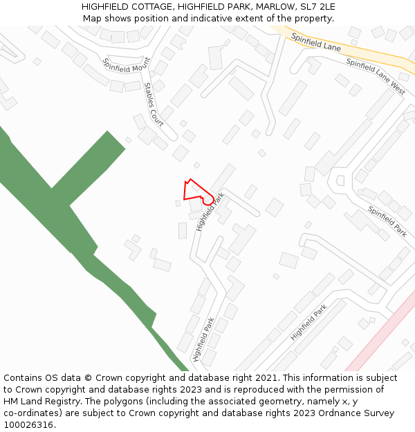 HIGHFIELD COTTAGE, HIGHFIELD PARK, MARLOW, SL7 2LE: Location map and indicative extent of plot