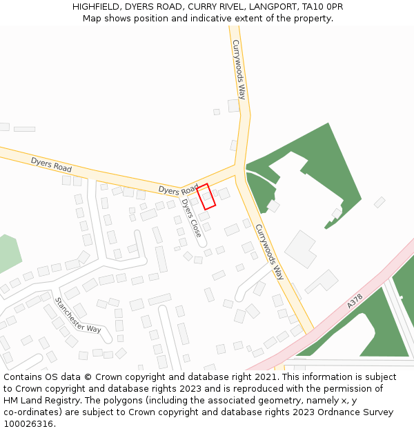 HIGHFIELD, DYERS ROAD, CURRY RIVEL, LANGPORT, TA10 0PR: Location map and indicative extent of plot