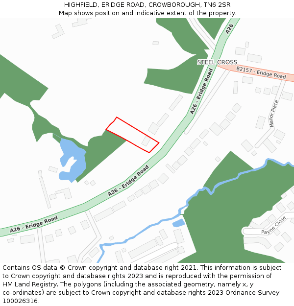 HIGHFIELD, ERIDGE ROAD, CROWBOROUGH, TN6 2SR: Location map and indicative extent of plot