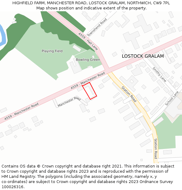 HIGHFIELD FARM, MANCHESTER ROAD, LOSTOCK GRALAM, NORTHWICH, CW9 7PL: Location map and indicative extent of plot
