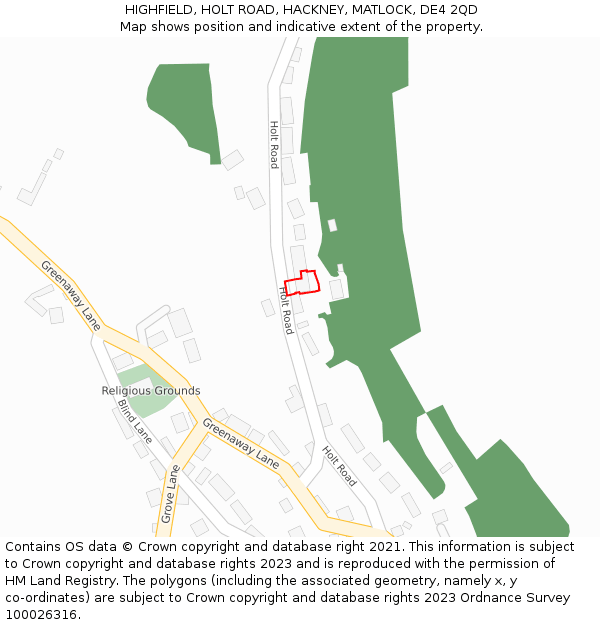 HIGHFIELD, HOLT ROAD, HACKNEY, MATLOCK, DE4 2QD: Location map and indicative extent of plot