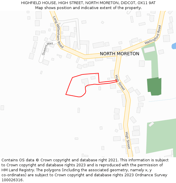 HIGHFIELD HOUSE, HIGH STREET, NORTH MORETON, DIDCOT, OX11 9AT: Location map and indicative extent of plot