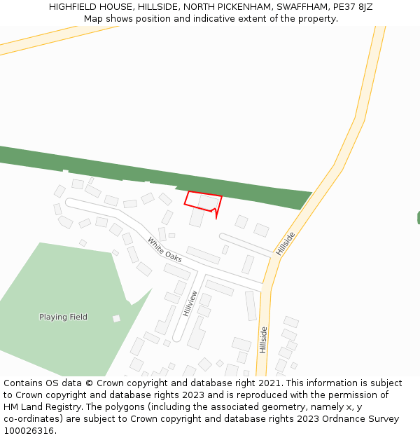 HIGHFIELD HOUSE, HILLSIDE, NORTH PICKENHAM, SWAFFHAM, PE37 8JZ: Location map and indicative extent of plot