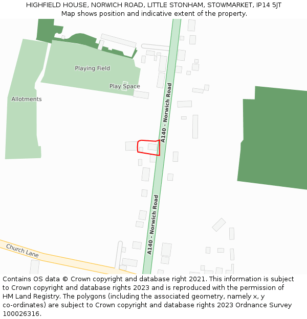 HIGHFIELD HOUSE, NORWICH ROAD, LITTLE STONHAM, STOWMARKET, IP14 5JT: Location map and indicative extent of plot