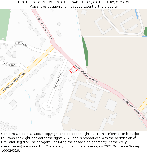 HIGHFIELD HOUSE, WHITSTABLE ROAD, BLEAN, CANTERBURY, CT2 9DS: Location map and indicative extent of plot