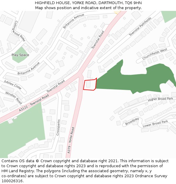 HIGHFIELD HOUSE, YORKE ROAD, DARTMOUTH, TQ6 9HN: Location map and indicative extent of plot