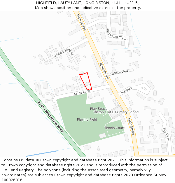 HIGHFIELD, LAUTY LANE, LONG RISTON, HULL, HU11 5JJ: Location map and indicative extent of plot