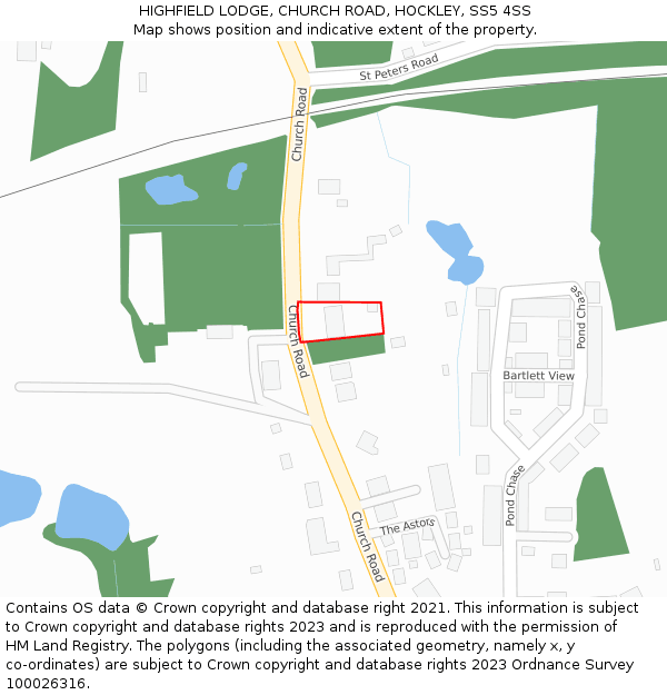 HIGHFIELD LODGE, CHURCH ROAD, HOCKLEY, SS5 4SS: Location map and indicative extent of plot