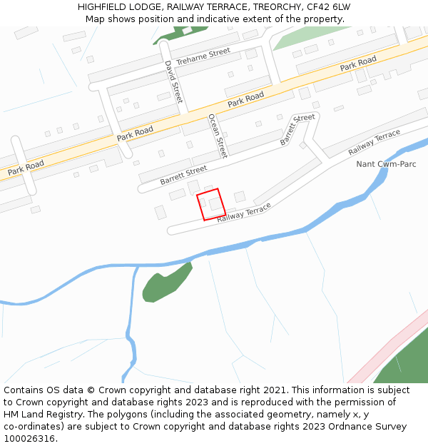 HIGHFIELD LODGE, RAILWAY TERRACE, TREORCHY, CF42 6LW: Location map and indicative extent of plot