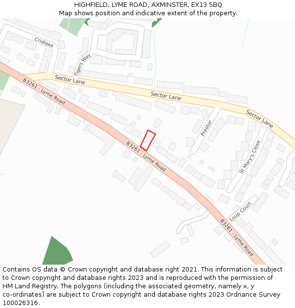 HIGHFIELD, LYME ROAD, AXMINSTER, EX13 5BQ: Location map and indicative extent of plot